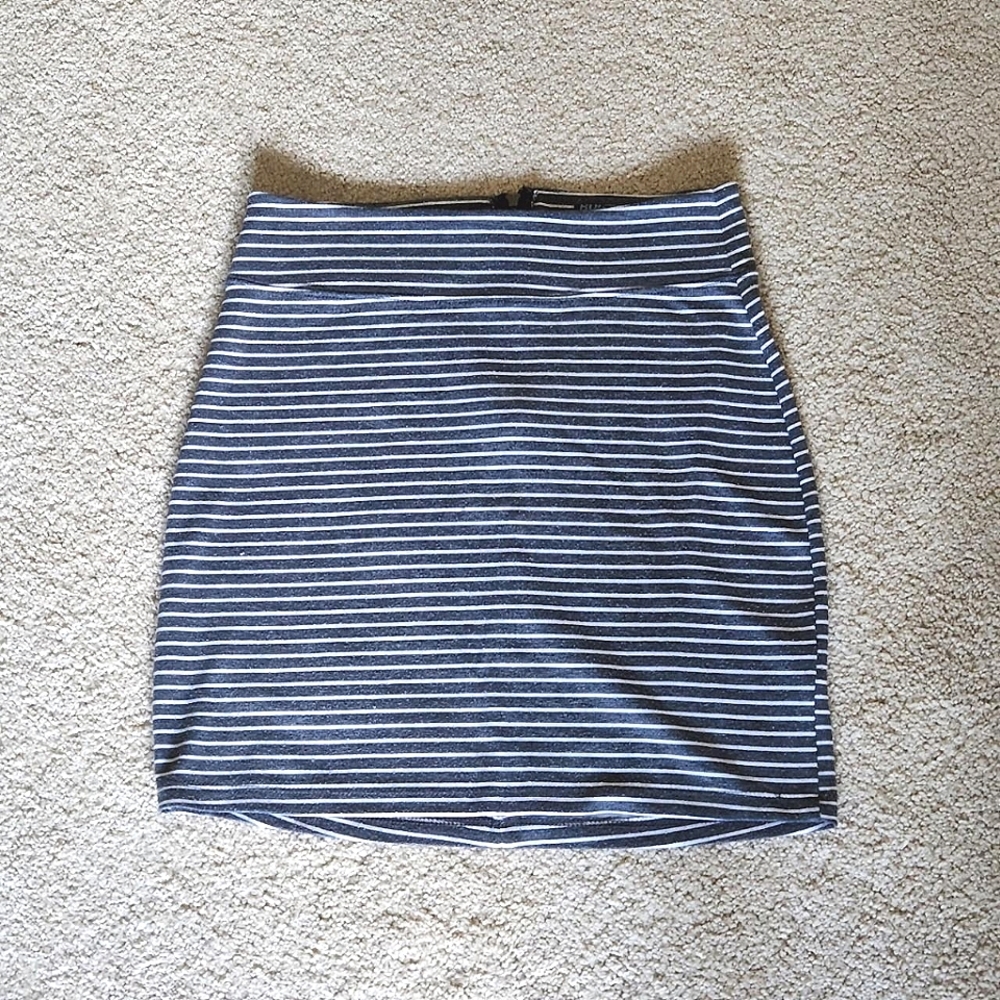 BDG Preppy Grey + White Striped Mini Bodycon Skirt